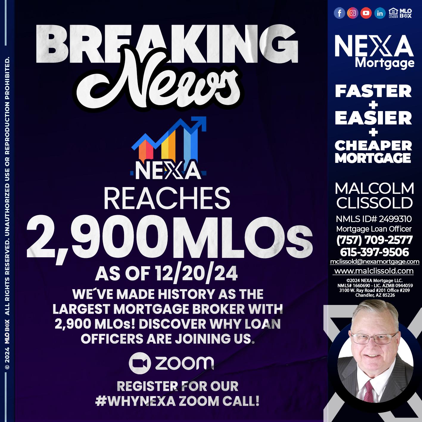 BREAKING NEWS - Malcolm Clissold -Mortgage Loan Officer
