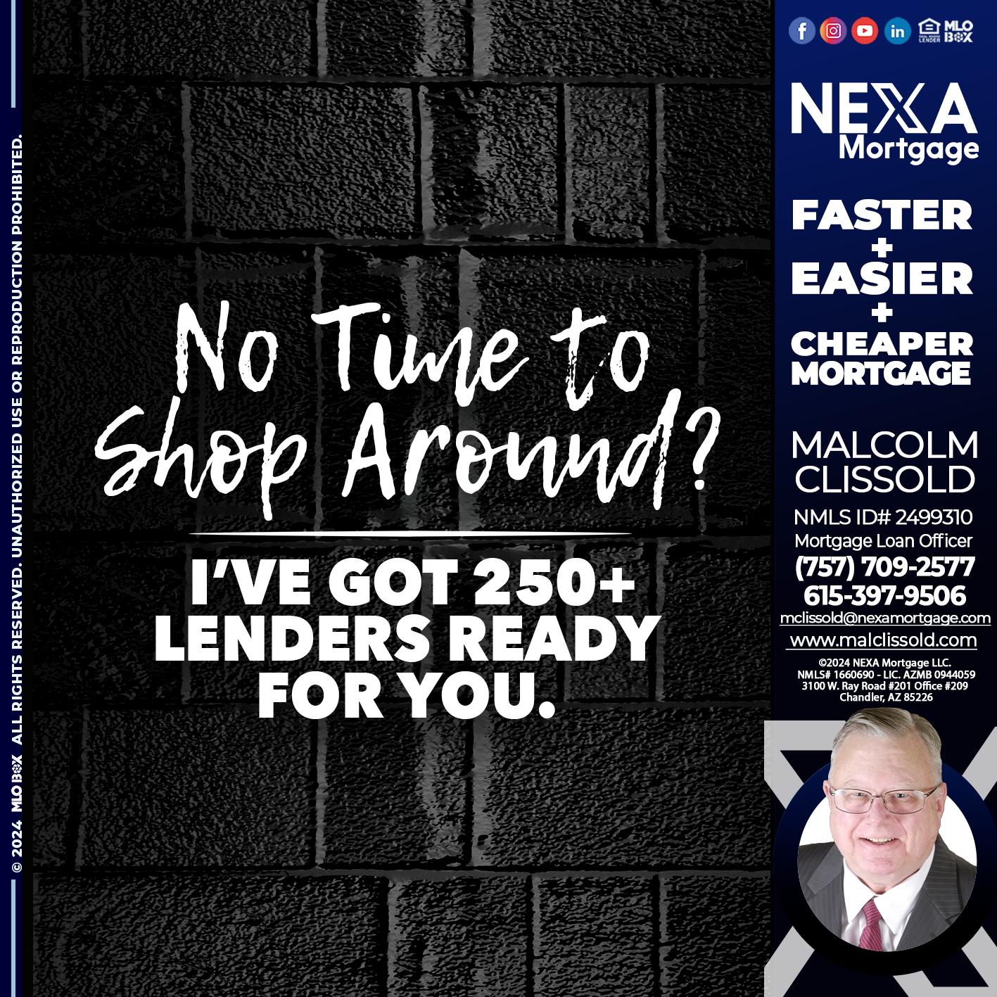 NI TIME TO SHOP AROUND - Malcolm Clissold -Mortgage Loan Officer
