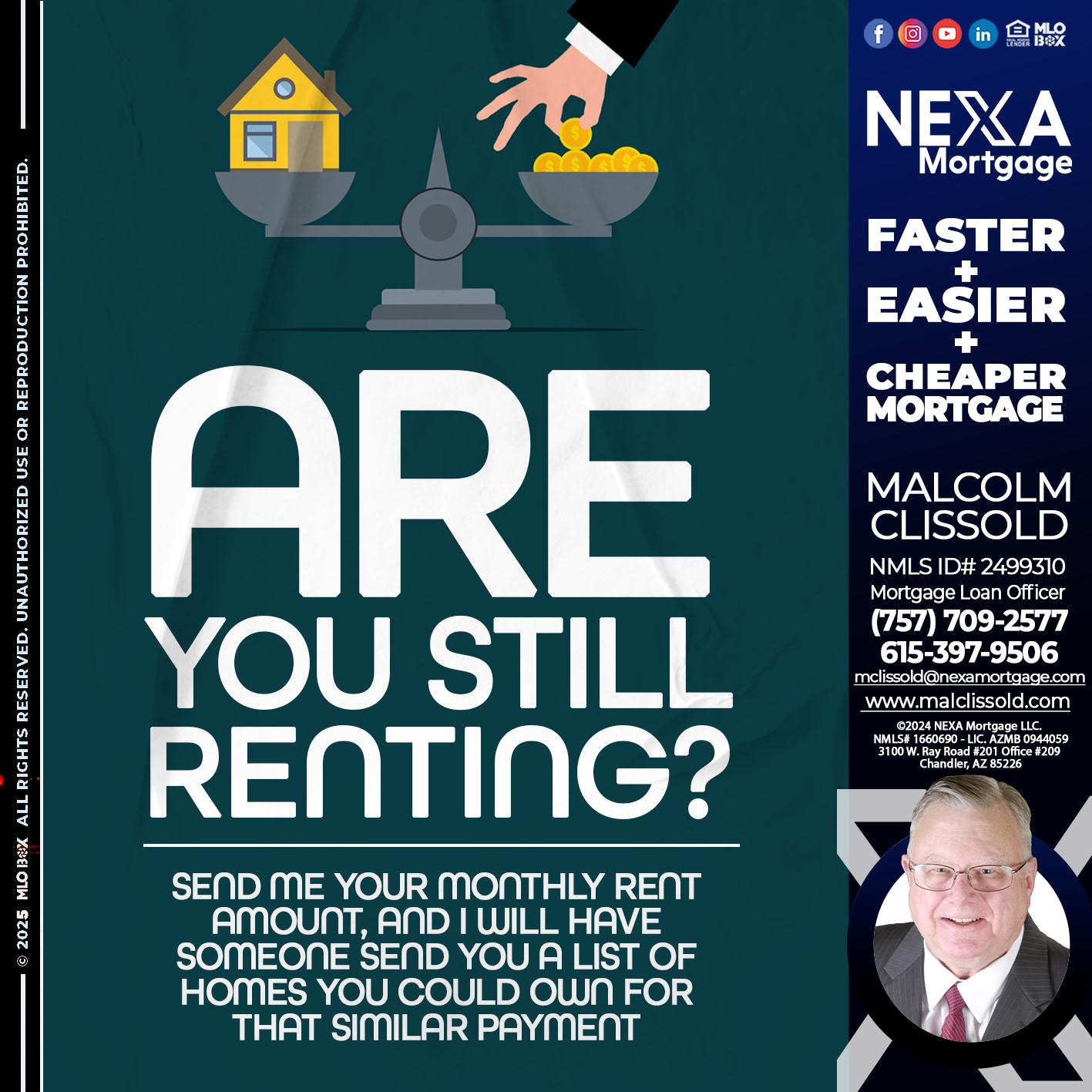 ARE YOU STILL RENTING? - Malcolm Clissold -Mortgage Loan Officer