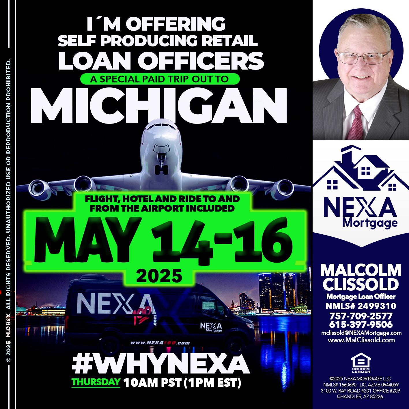 MAY 14-16 MICHIGAN TRIP - Malcolm Clissold -Mortgage Loan Officer