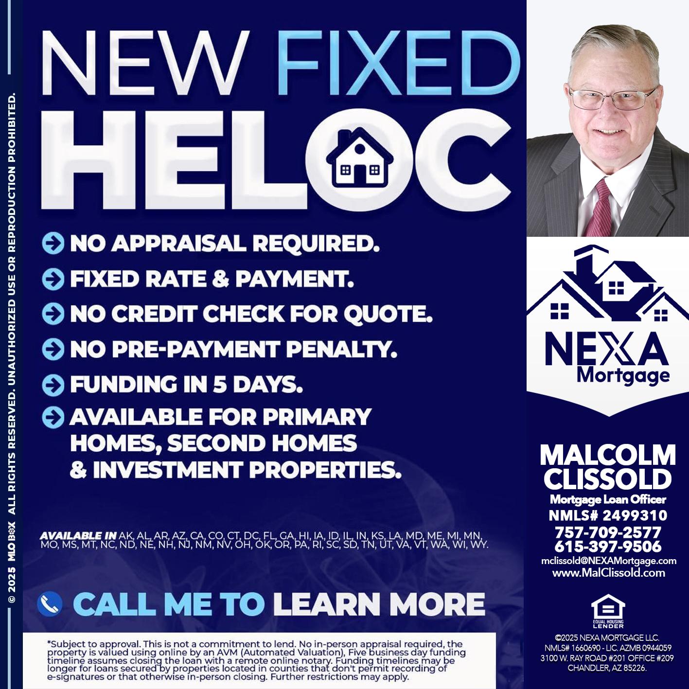 NEW FIXED HELOC - Malcolm Clissold -Mortgage Loan Officer