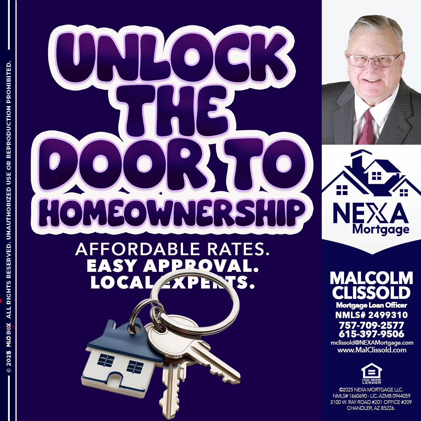 UNLOCK THE DOOR - Malcolm Clissold -Mortgage Loan Officer