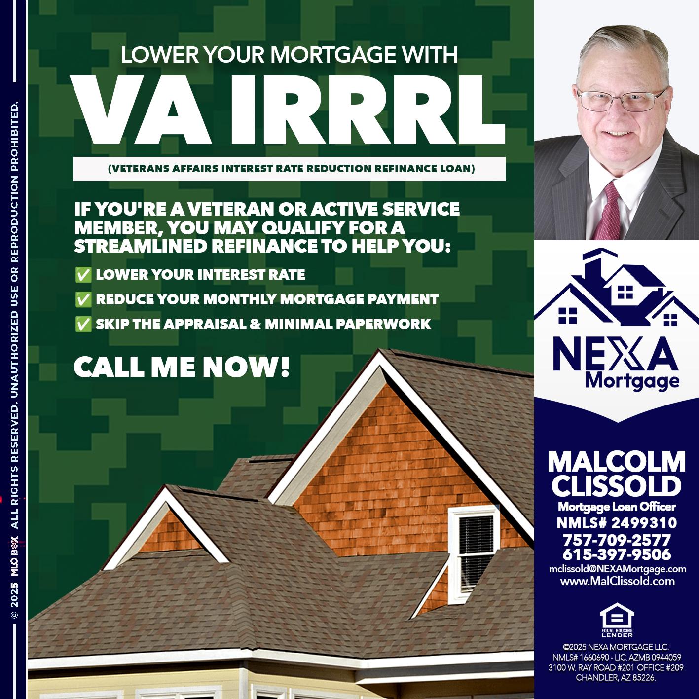 VA IRRRL - Malcolm Clissold -Mortgage Loan Officer