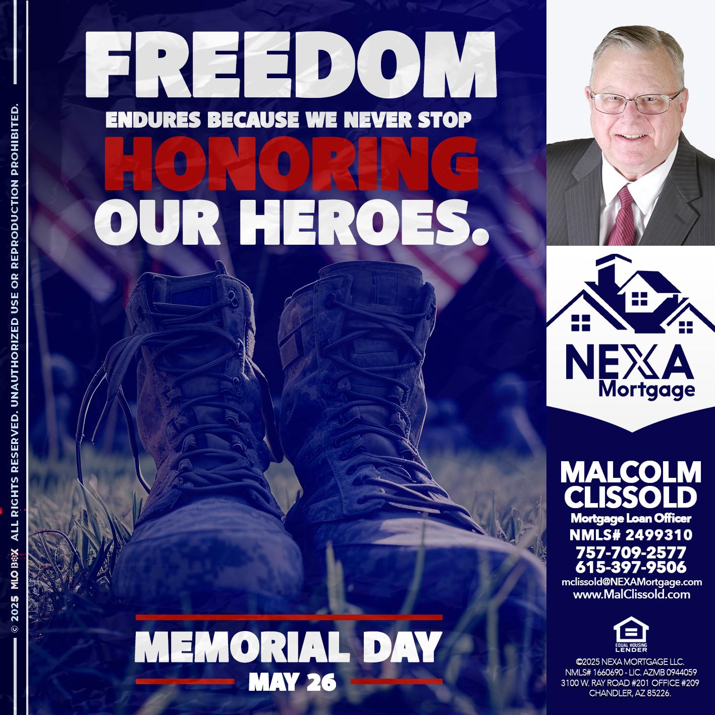 Memorial Day - Malcolm Clissold -Mortgage Loan Officer