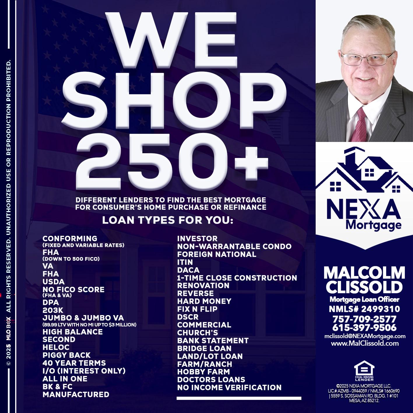 WE SHOP 250+ - Malcolm Clissold -Mortgage Loan Officer