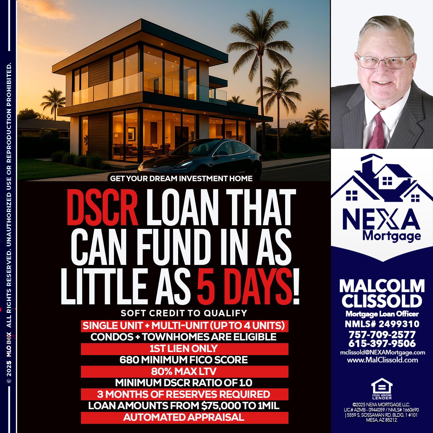 DSCR LOAN - Malcolm Clissold -Mortgage Loan Officer