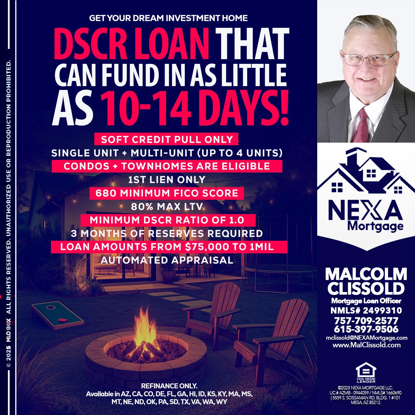 DSCR LOAN - Malcolm Clissold -Mortgage Loan Officer
