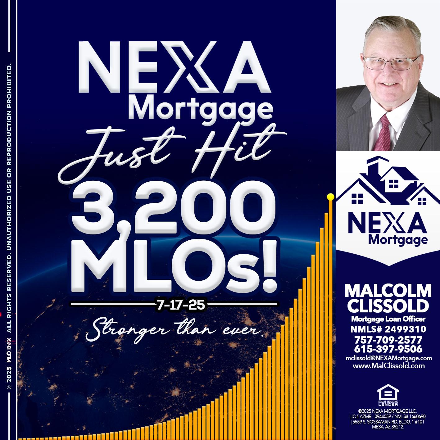 JUST HIT 3,200 MLOs - Malcolm Clissold -Mortgage Loan Officer