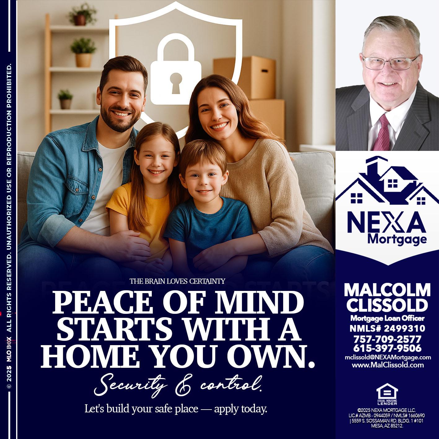peace of mind - Malcolm Clissold -Mortgage Loan Officer