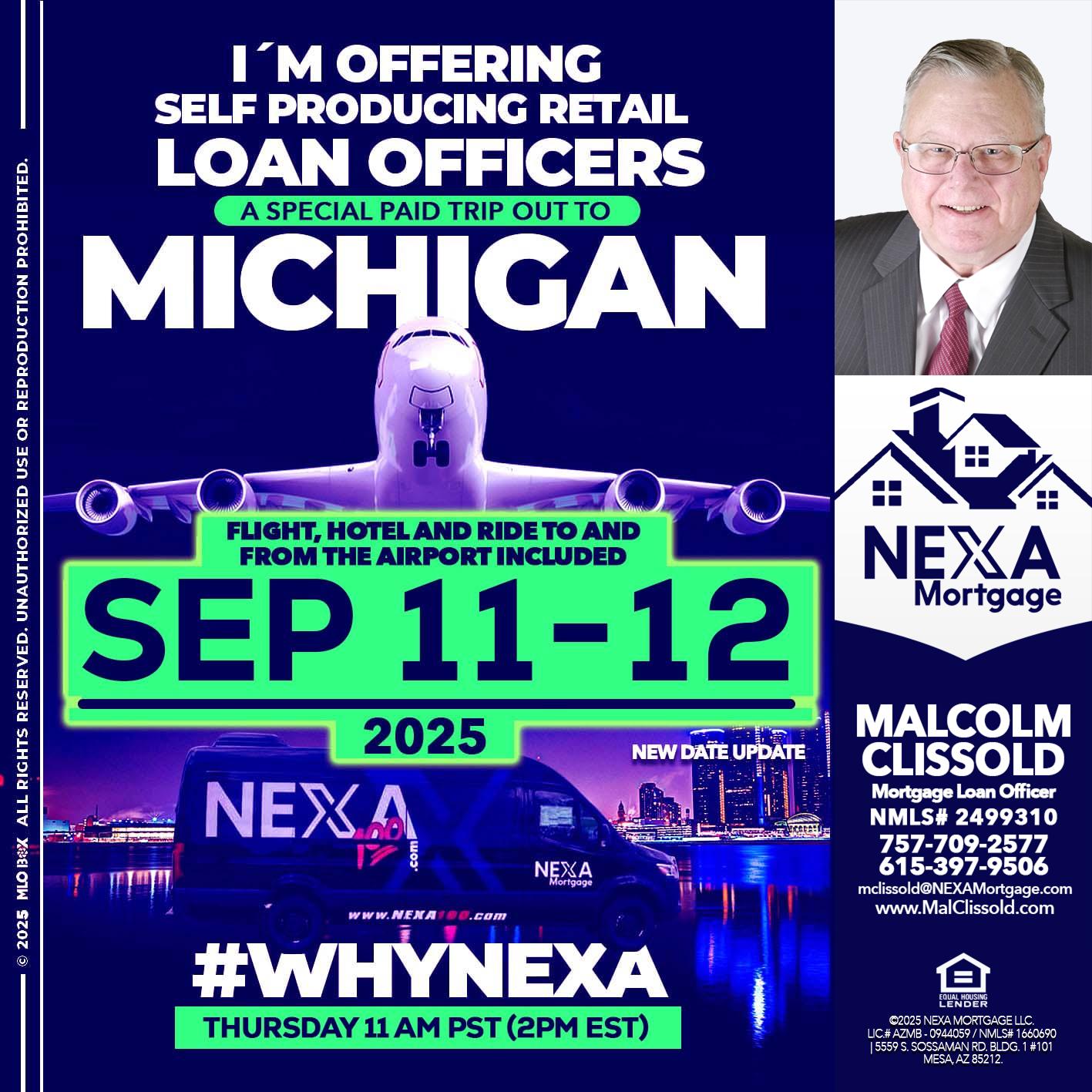 michigan sep 11-12 - Malcolm Clissold -Mortgage Loan Officer