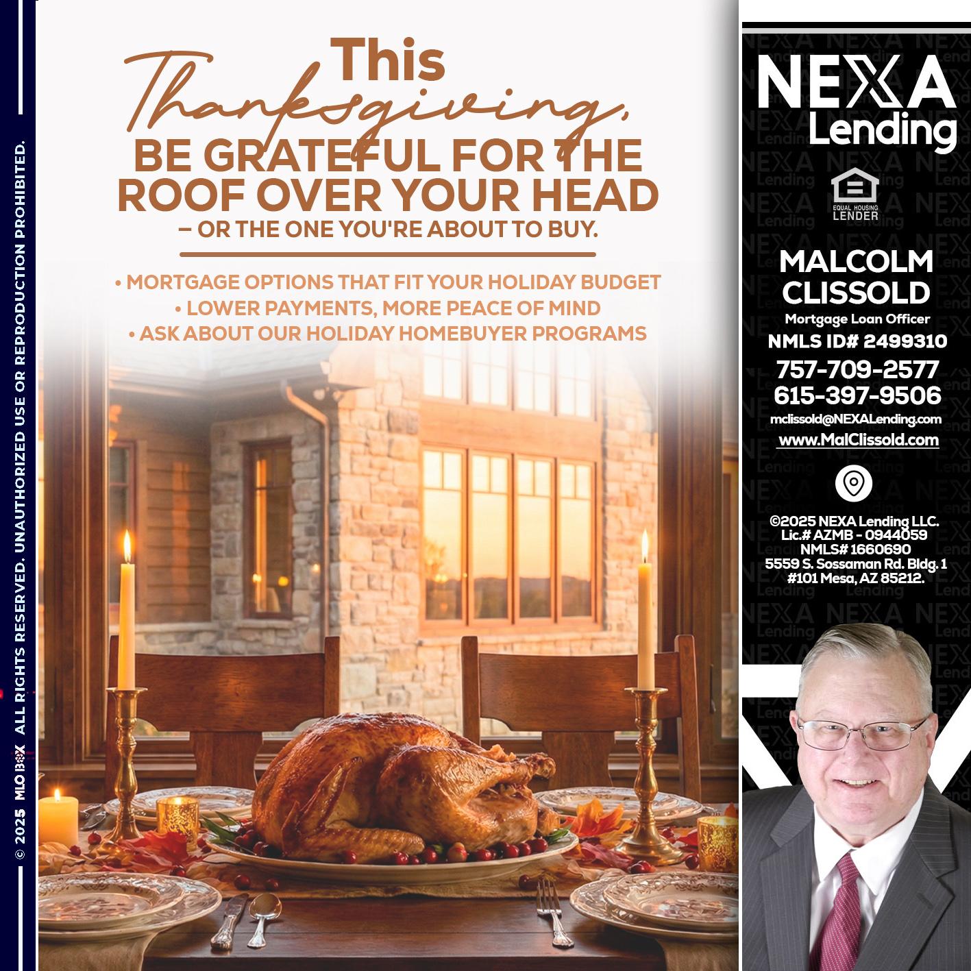 THIS THANKSGIVING - Malcolm Clissold -Mortgage Loan Officer