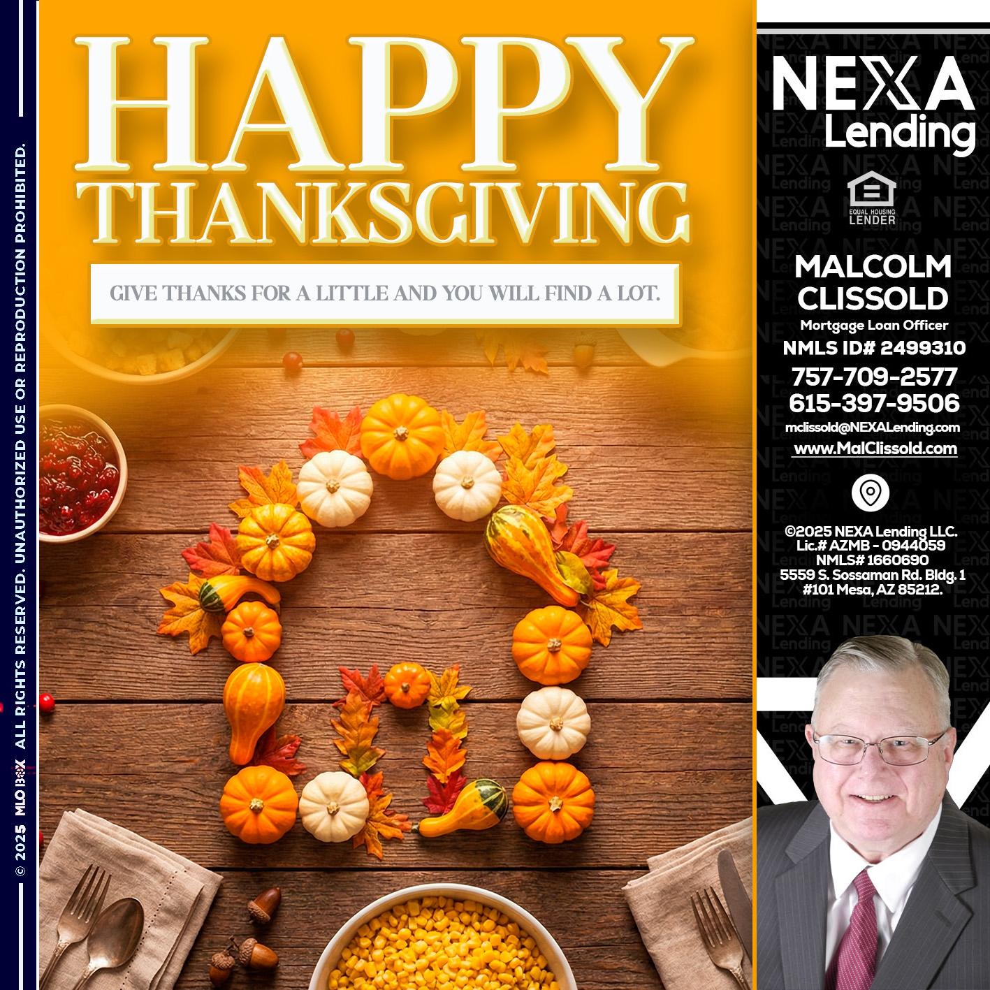 HAPPY THANKSGIVING - Malcolm Clissold -Mortgage Loan Officer