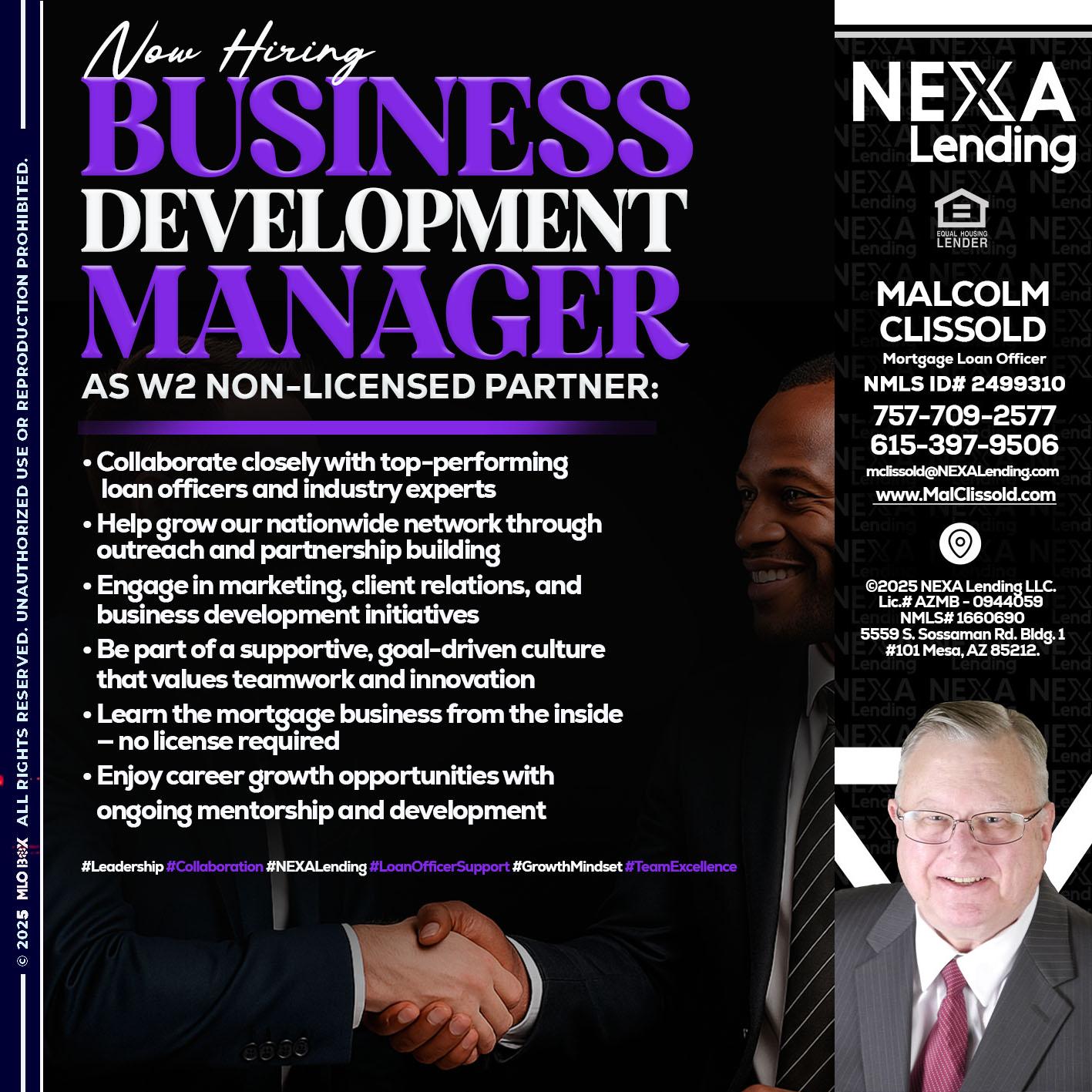NOW HIRING - Malcolm Clissold -Mortgage Loan Officer