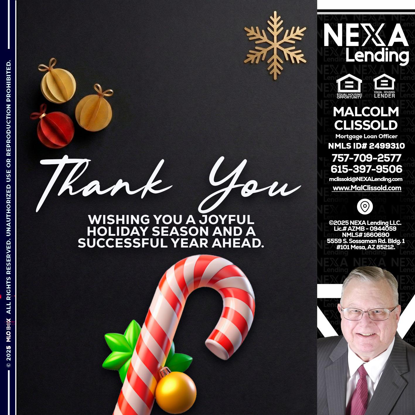 THANK YOU - Malcolm Clissold -Mortgage Loan Officer
