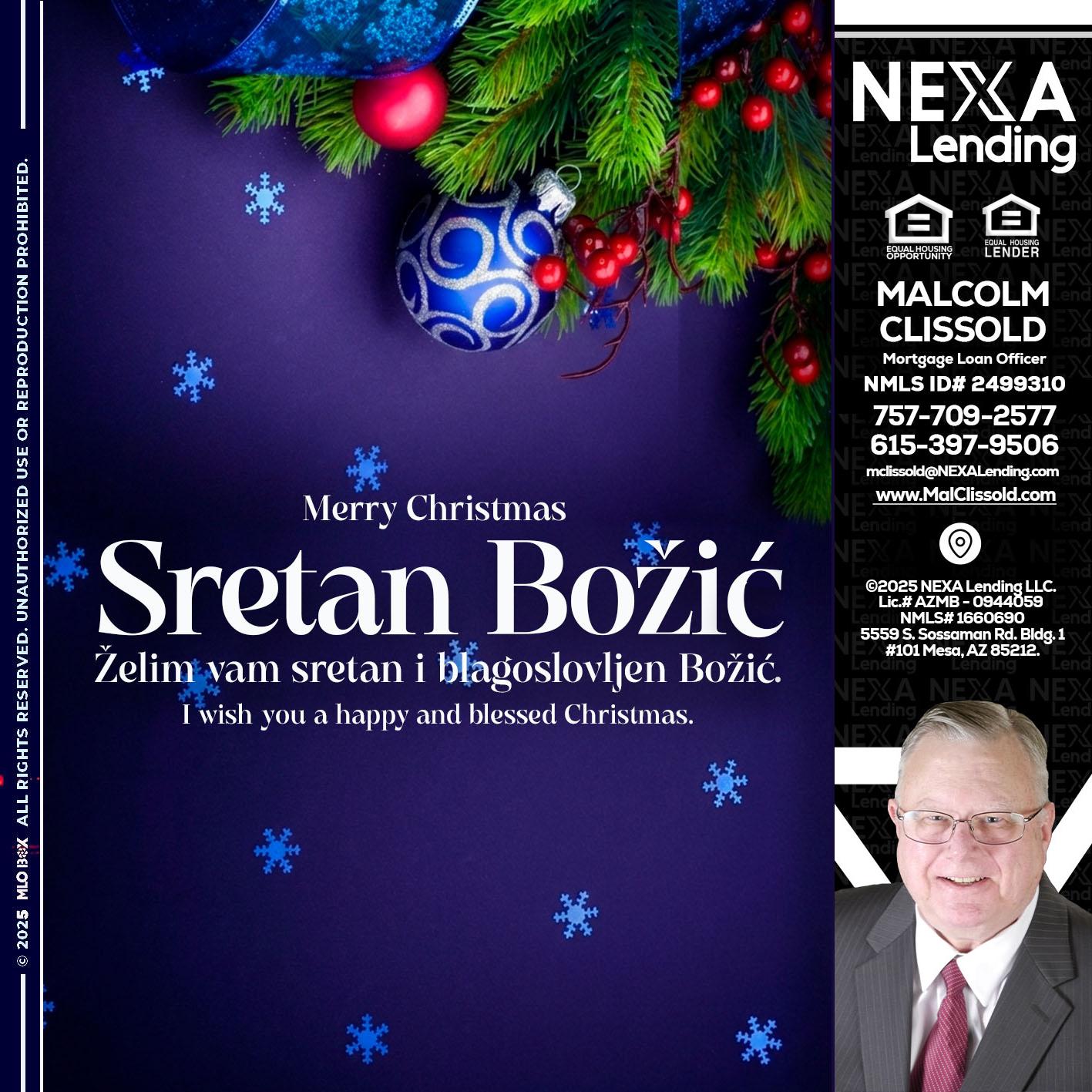 Sretan Božić - Malcolm Clissold -Mortgage Loan Officer
