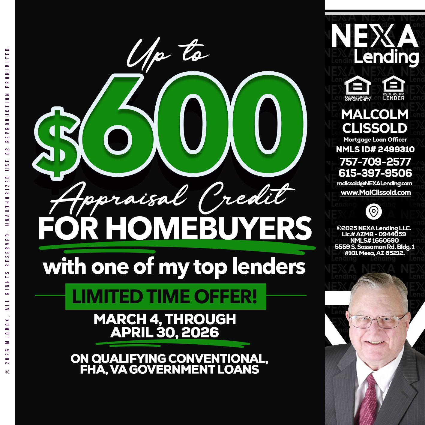 up to $600 - Malcolm Clissold -Mortgage Loan Officer