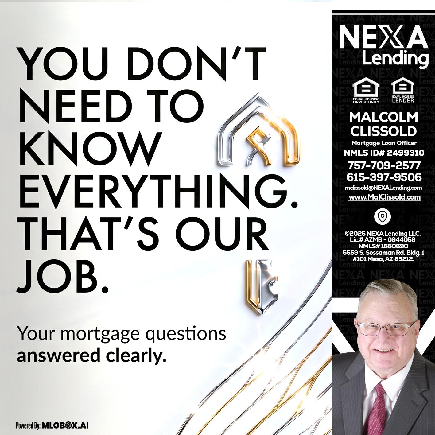 THAT IS OUR JOB - Malcolm Clissold -Mortgage Loan Officer