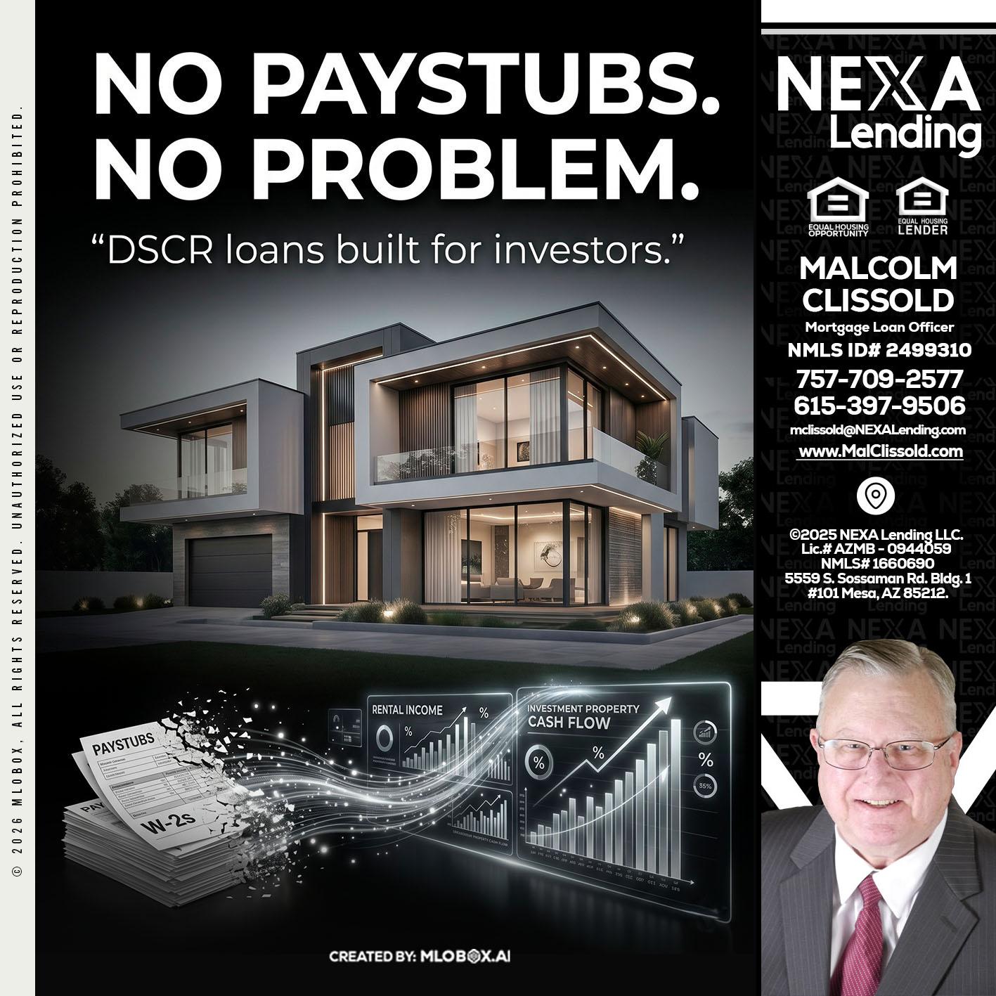 no paystub - Malcolm Clissold -Mortgage Loan Officer