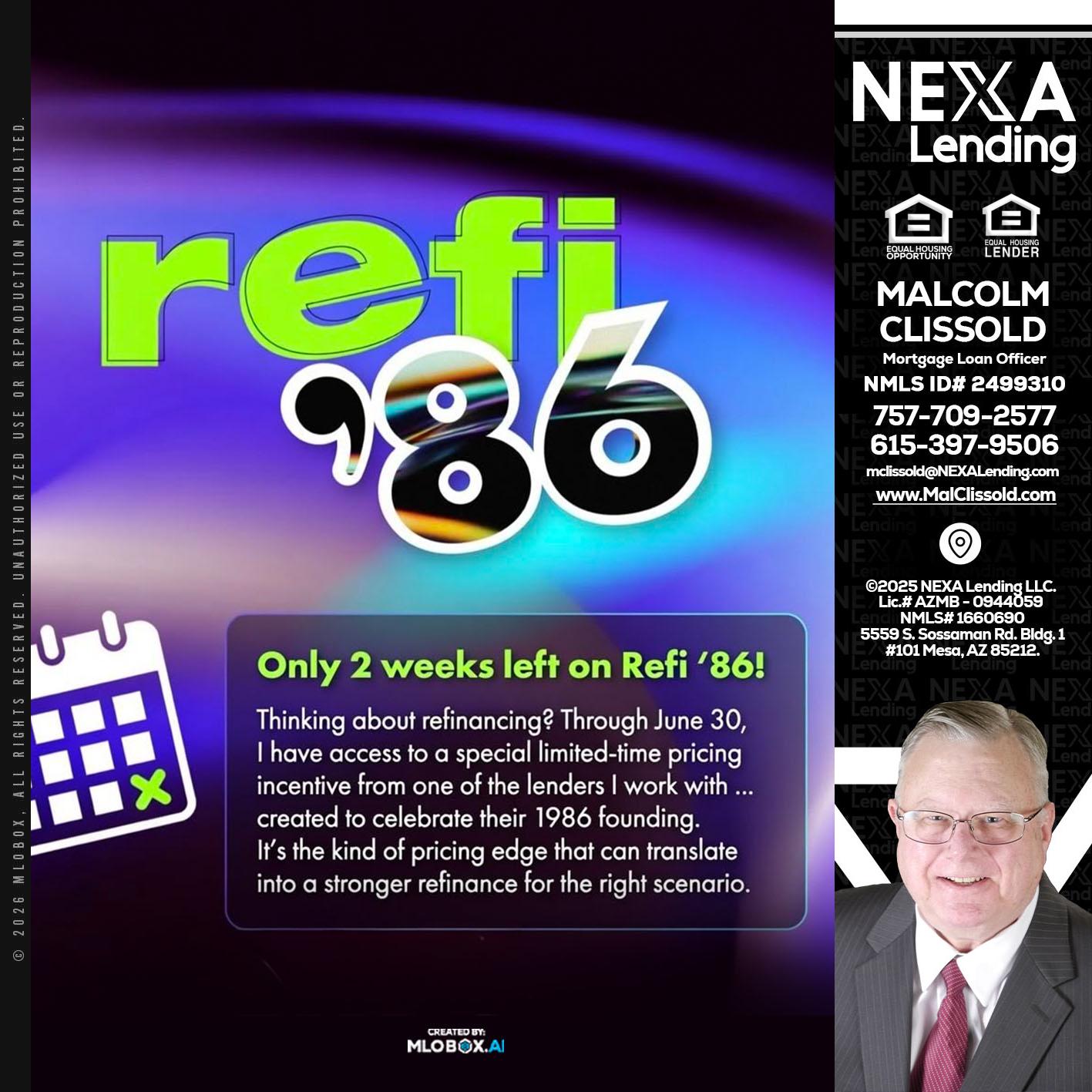REFI 86 - Malcolm Clissold -Mortgage Loan Officer