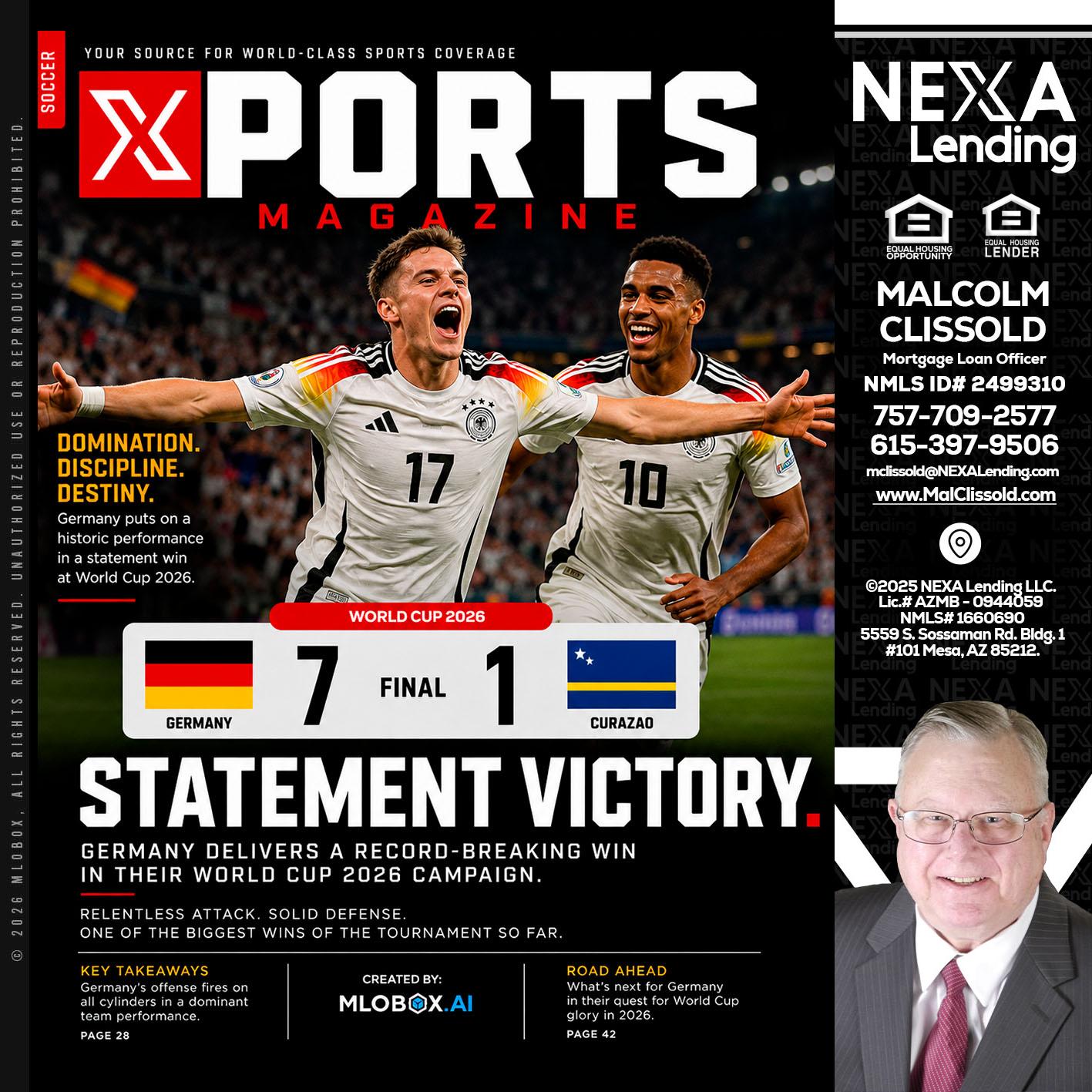 GERMANY VS CURASSAO (7-1) - Malcolm Clissold -Mortgage Loan Officer