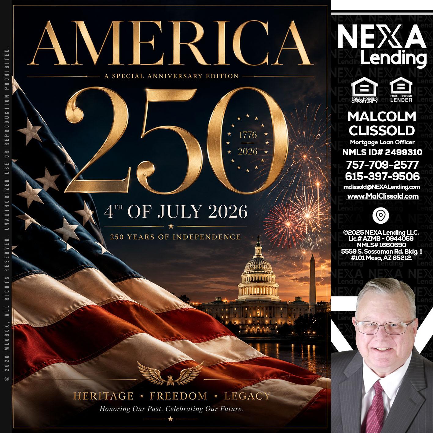 AMERICA 250 TH - Malcolm Clissold -Mortgage Loan Officer